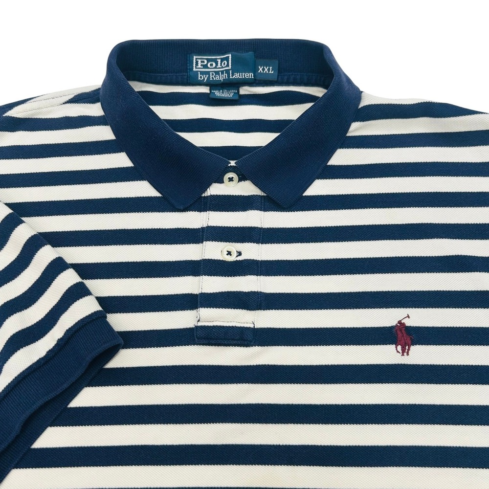 Polo Ralph Lauren Polo Shirt Mens XXL Stripe Blue White Short Sleeve Preppy Golf